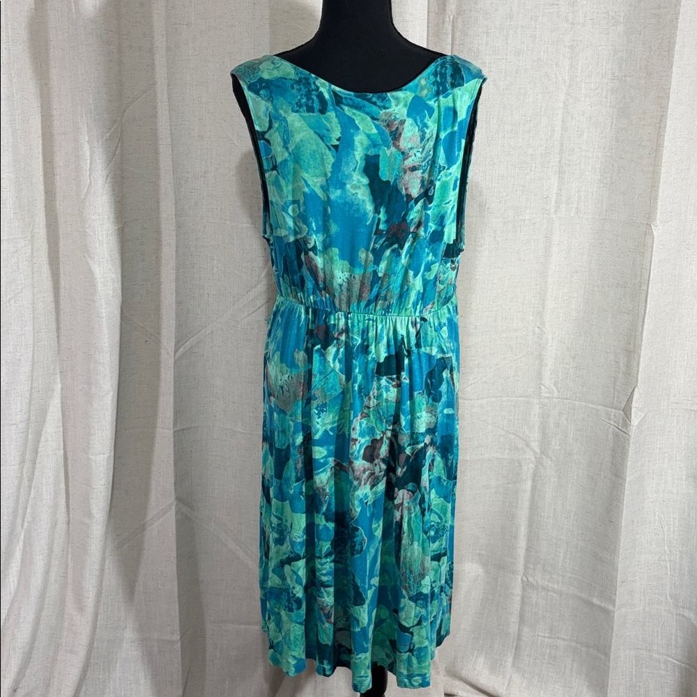 Liz Lange Teal Aqua Abstract Print V-Neck Maternity/Midi Dress - Picture 3 of 7